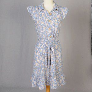 Monteau, Blue Floral, Button Down Dress, Size M